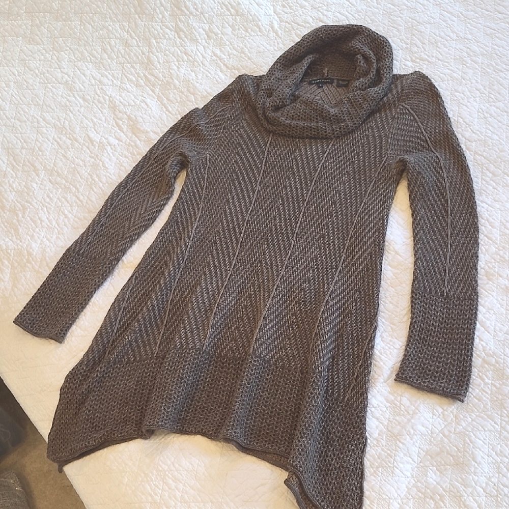 Jeanne Pierre 100% Cotton Cowl Neck Herringbone Tunic Sweater Dress Longsleeves